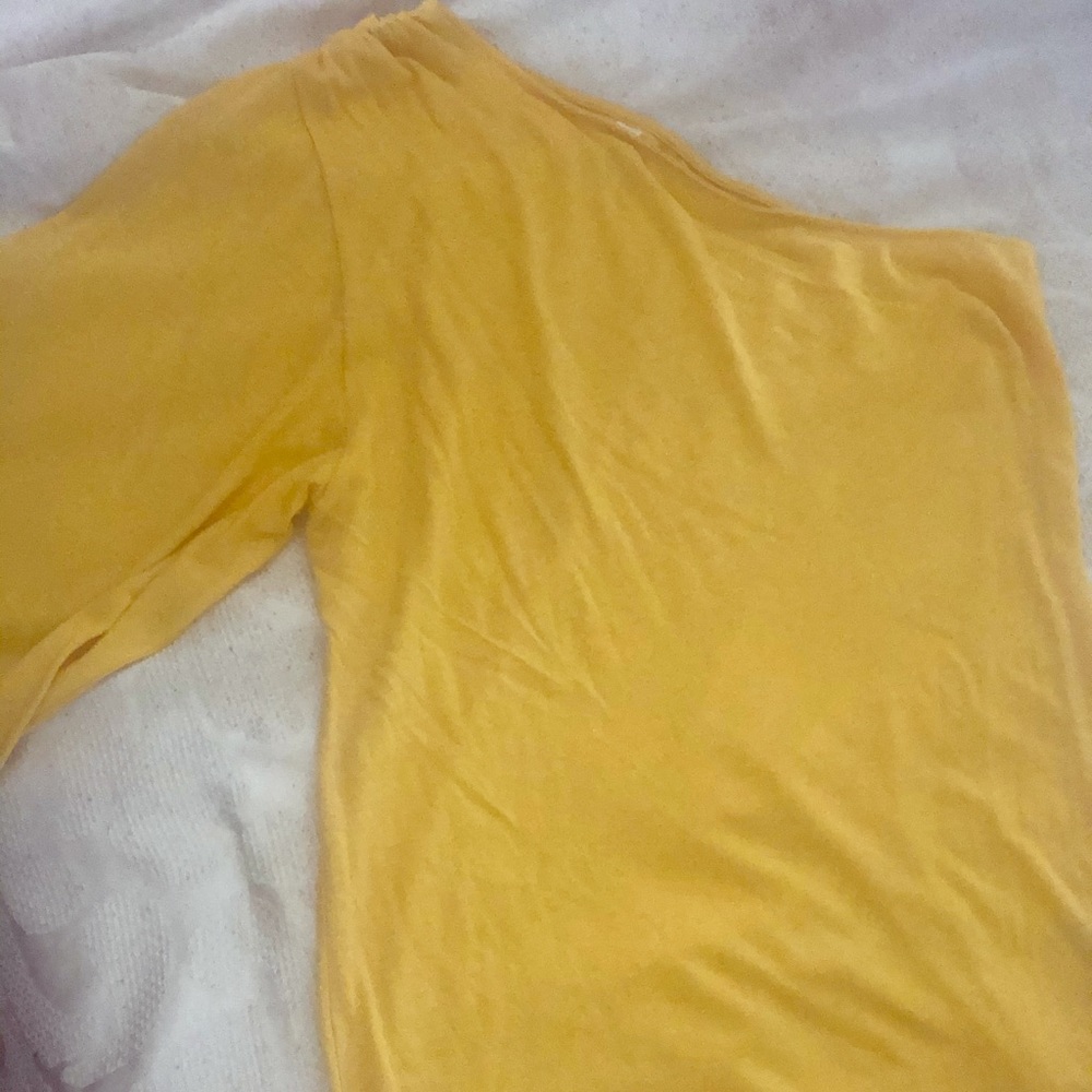 Yellow one shoulder tee top